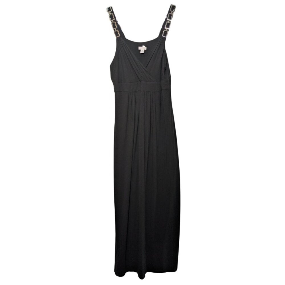 Chico's Women’s Nala Maxi Dress, Black, Size 3 (XL / 16 US), Silver Metal Straps